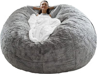 Bag Chair Cover(it was only a Cover; not a Full Bean Bag) Chair Cushion; Big Round Soft Fluffy PV Velvet Sofa Bed Cover; Living Room Furniture; Lazy Sofa Bed Cover; 5ft Light Grey - 7DAY'S