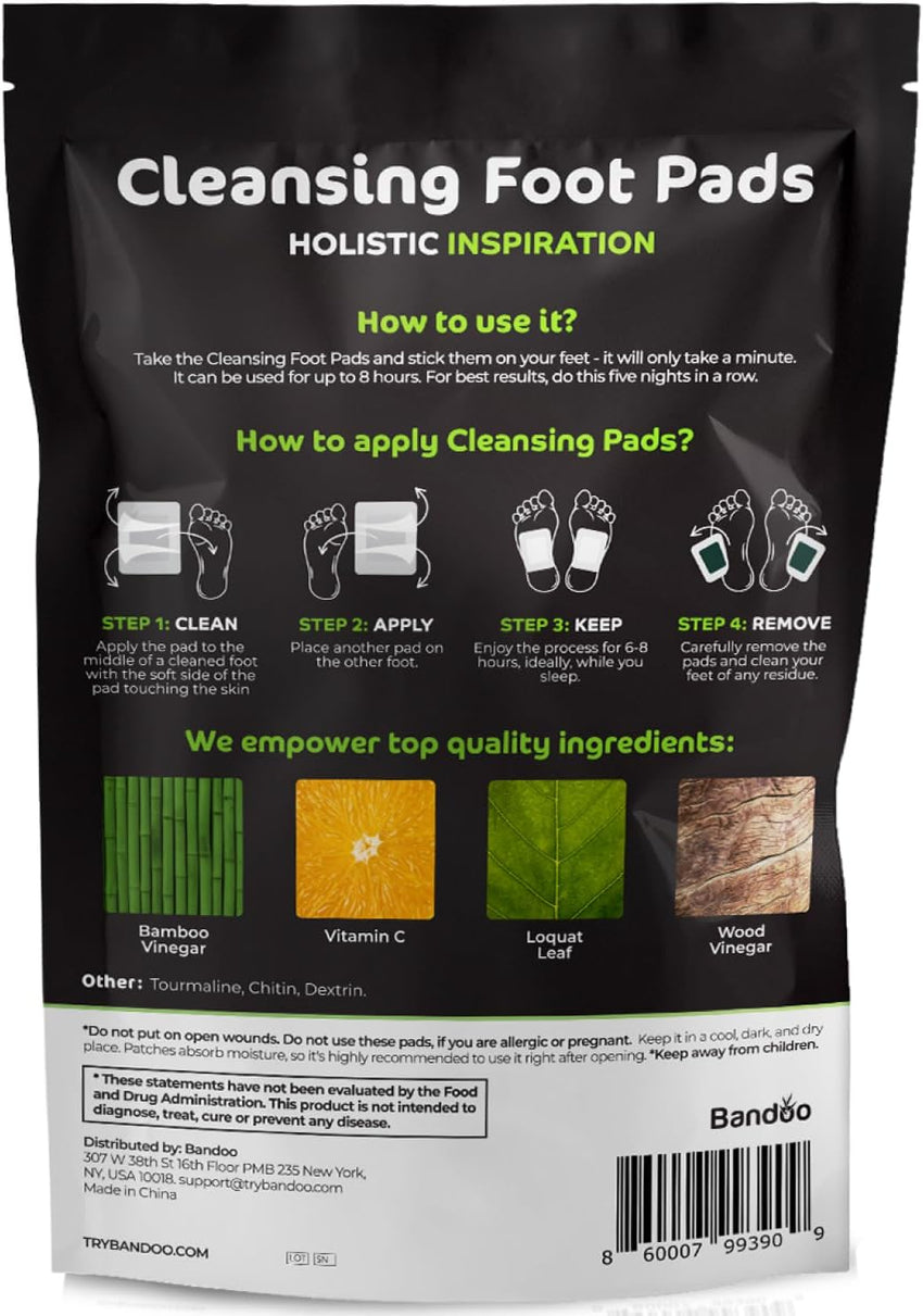 Bandoo Original Deep Cleansing Foot Pads | Rana Pads | Premium Natural Bamboo Foot Pads | Japanese Pads | Cleanse, Moisturize & Energize | for Men & Women | 10 Pads - 7DAY'S