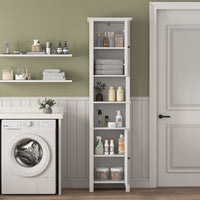 Bathroom Floor Storage Cabinet with 2 Doors Living Room Wooden Cabinet with 6 Shelves 15.75 x 11.81 x 66.93 inch - 7DAY'S