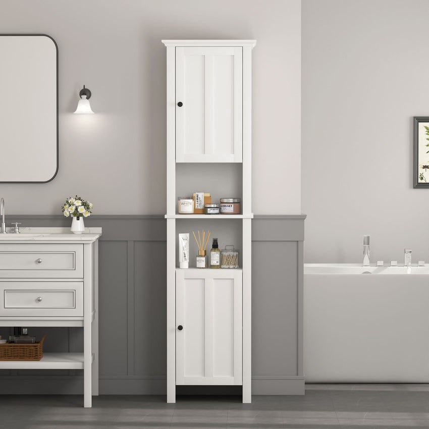 Bathroom Floor Storage Cabinet with 2 Doors Living Room Wooden Cabinet with 6 Shelves 15.75 x 11.81 x 66.93 inch - 7DAY'S