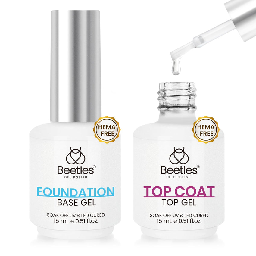 Beetles 2 Pcs 15ml No Wipe Gel Top Coat and Base Coat Set - Shine Finish and Long Lasting, Soak Off LED Nail Lamp Gel Base Top Coat Finish Nail Art Design Manicure Gifts for Women - 7DAY'S
