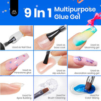 beetles Gel Polish 9 In 1 Gel Nail Glue for Clear Acrylic Nail Tips 2 Pcs 15ml Long Lasting Nail Gel Kit for False Nails Tips, Base Blooming Nail Gel, U V Light Required - 7DAY'S