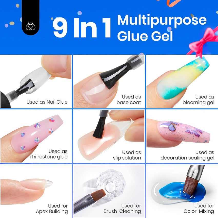 beetles Gel Polish 9 In 1 Gel Nail Glue for Clear Acrylic Nail Tips 2 Pcs 15ml Long Lasting Nail Gel Kit for False Nails Tips, Base Blooming Nail Gel, U V Light Required - 7DAY'S