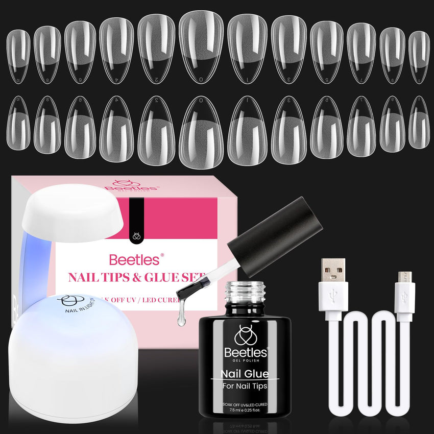 beetles Gel Polish 9 In 1 Gel Nail Glue for Clear Acrylic Nail Tips 2 Pcs 15ml Long Lasting Nail Gel Kit for False Nails Tips, Base Blooming Nail Gel, U V Light Required - 7DAY'S