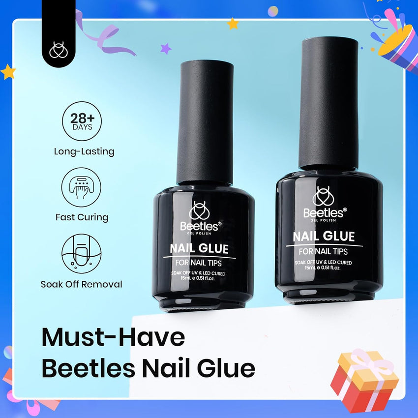 beetles Gel Polish 9 In 1 Gel Nail Glue for Clear Acrylic Nail Tips 2 Pcs 15ml Long Lasting Nail Gel Kit for False Nails Tips, Base Blooming Nail Gel, U V Light Required - 7DAY'S