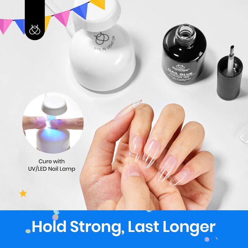 beetles Gel Polish 9 In 1 Gel Nail Glue for Clear Acrylic Nail Tips 2 Pcs 15ml Long Lasting Nail Gel Kit for False Nails Tips, Base Blooming Nail Gel, U V Light Required - 7DAY'S