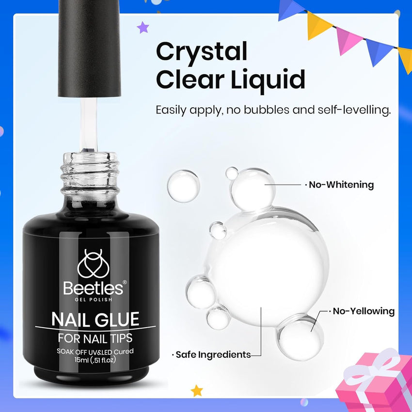 beetles Gel Polish 9 In 1 Gel Nail Glue for Clear Acrylic Nail Tips 2 Pcs 15ml Long Lasting Nail Gel Kit for False Nails Tips, Base Blooming Nail Gel, U V Light Required - 7DAY'S