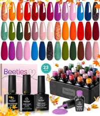beetles Gel Polish Set Fall Gel Nail Polish Kit 36 Pcs 32 Colors with Base Top Coat Burgundy Red Blue Purple Hot Pink Green Black White Uv LED Lamp Nails Gifts for Women Fingertip Palette - 7DAY'S