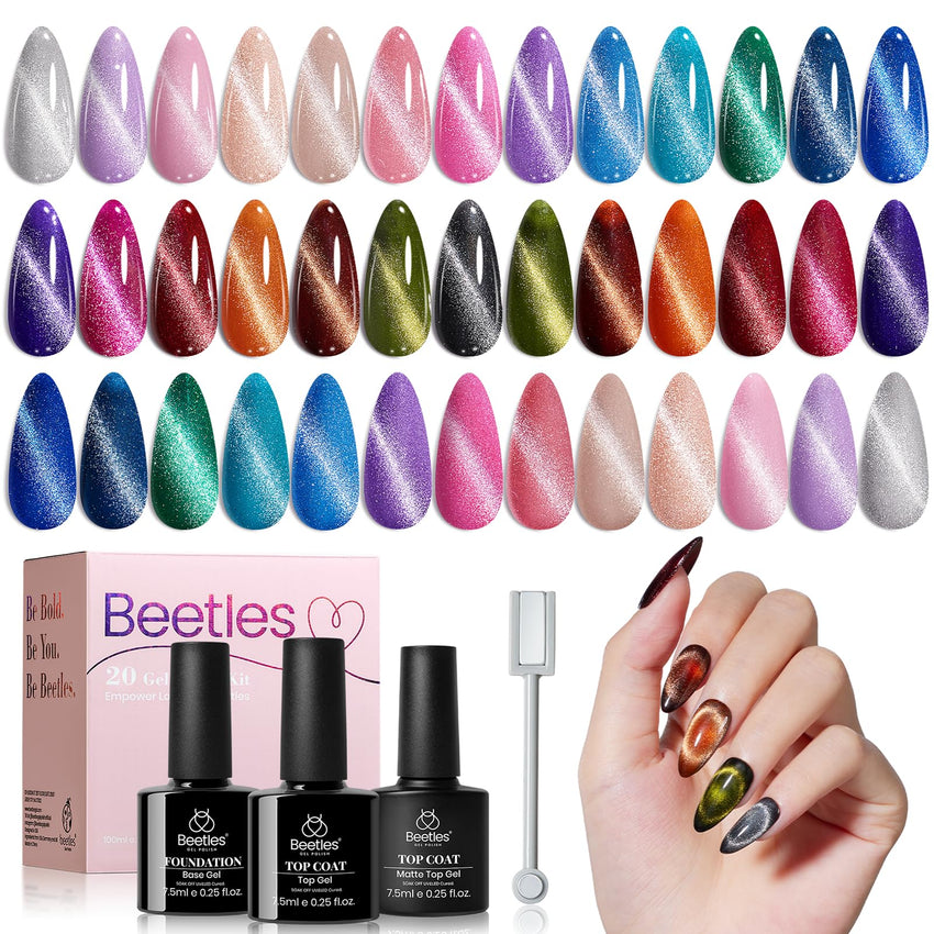 beetles Gel Polish Set Fall Gel Nail Polish Kit 36 Pcs 32 Colors with Base Top Coat Burgundy Red Blue Purple Hot Pink Green Black White Uv LED Lamp Nails Gifts for Women Fingertip Palette - 7DAY'S