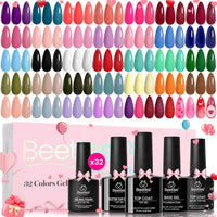 beetles Gel Polish Set Fall Gel Nail Polish Kit 36 Pcs 32 Colors with Base Top Coat Burgundy Red Blue Purple Hot Pink Green Black White Uv LED Lamp Nails Gifts for Women Fingertip Palette - 7DAY'S