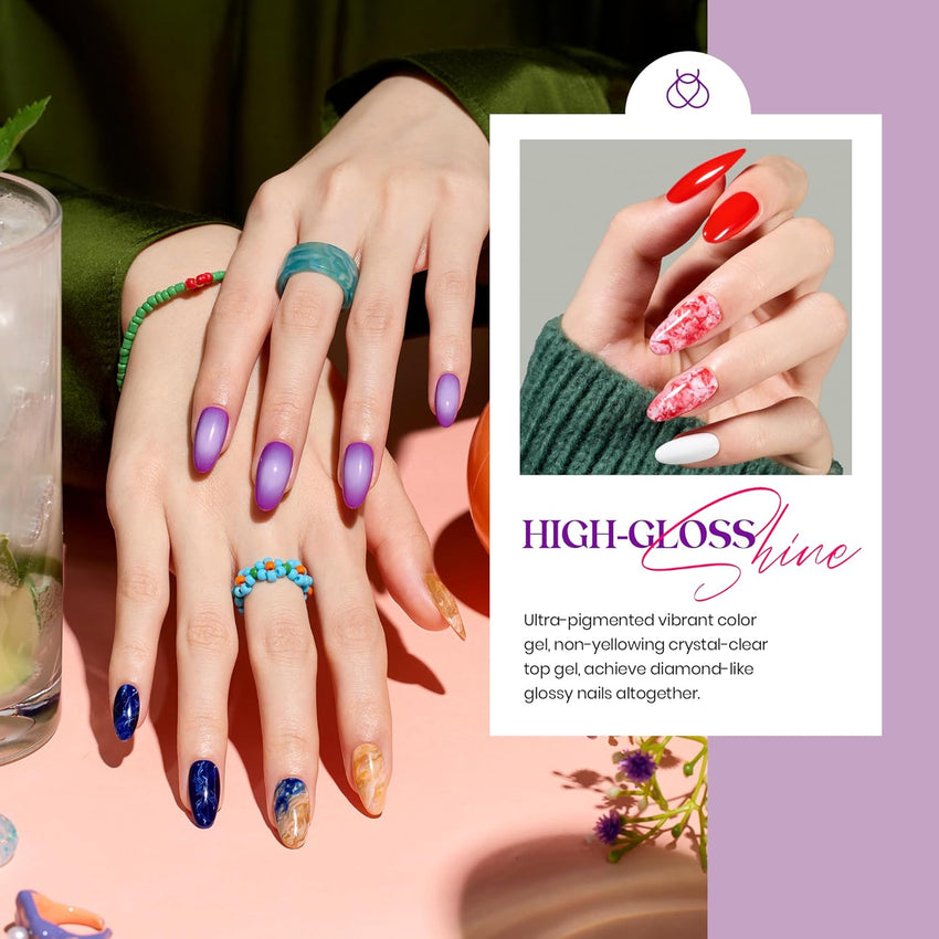 beetles Gel Polish Set Fall Gel Nail Polish Kit 36 Pcs 32 Colors with Base Top Coat Burgundy Red Blue Purple Hot Pink Green Black White Uv LED Lamp Nails Gifts for Women Fingertip Palette - 7DAY'S