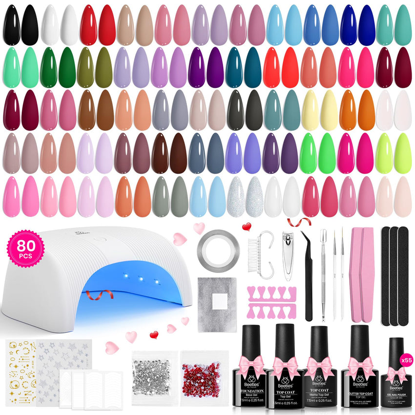 beetles Gel Polish Set Fall Gel Nail Polish Kit 36 Pcs 32 Colors with Base Top Coat Burgundy Red Blue Purple Hot Pink Green Black White Uv LED Lamp Nails Gifts for Women Fingertip Palette - 7DAY'S