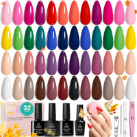 beetles Gel Polish Set Fall Gel Nail Polish Kit 36 Pcs 32 Colors with Base Top Coat Burgundy Red Blue Purple Hot Pink Green Black White Uv LED Lamp Nails Gifts for Women Fingertip Palette - 7DAY'S