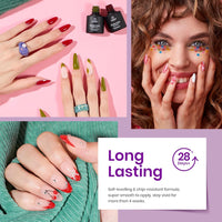 beetles Gel Polish Set Fall Gel Nail Polish Kit 36 Pcs 32 Colors with Base Top Coat Burgundy Red Blue Purple Hot Pink Green Black White Uv LED Lamp Nails Gifts for Women Fingertip Palette - 7DAY'S