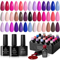 beetles Gel Polish Set Fall Gel Nail Polish Kit 36 Pcs 32 Colors with Base Top Coat Burgundy Red Blue Purple Hot Pink Green Black White Uv LED Lamp Nails Gifts for Women Fingertip Palette - 7DAY'S