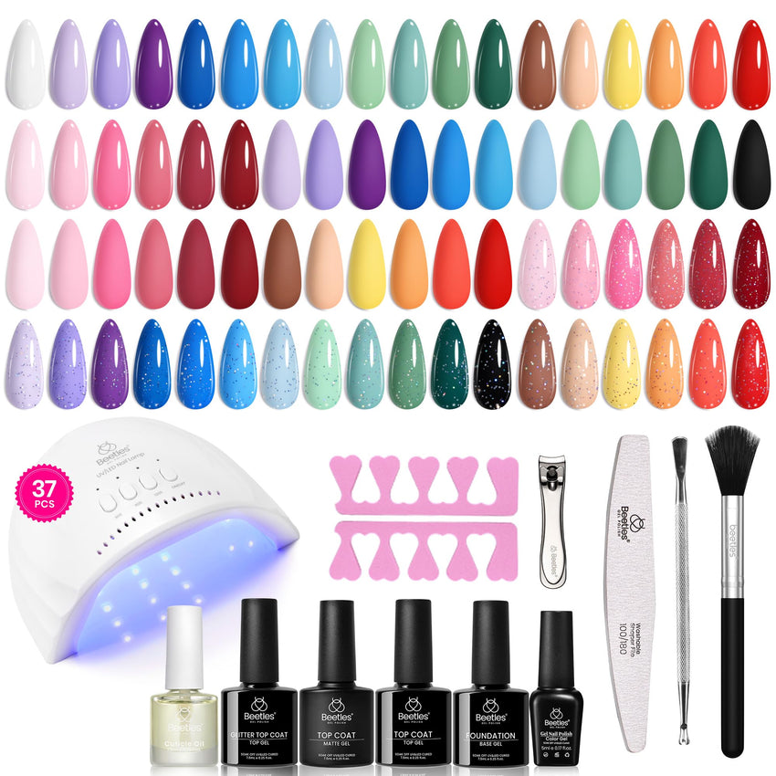beetles Gel Polish Set Fall Gel Nail Polish Kit 36 Pcs 32 Colors with Base Top Coat Burgundy Red Blue Purple Hot Pink Green Black White Uv LED Lamp Nails Gifts for Women Fingertip Palette - 7DAY'S