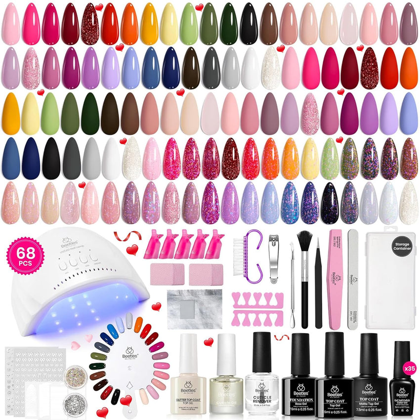 beetles Gel Polish Set Fall Gel Nail Polish Kit 36 Pcs 32 Colors with Base Top Coat Burgundy Red Blue Purple Hot Pink Green Black White Uv LED Lamp Nails Gifts for Women Fingertip Palette - 7DAY'S