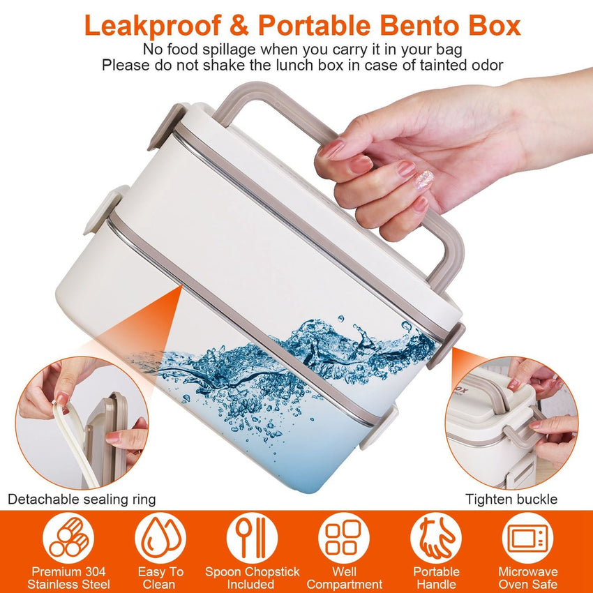 Bento Lunch Box 3 Stackable Food Container Leakproof Dishwasher Microwave Oven Safe Bento Box with Chopsticks Spoon for Adult Kids Work Picnic - 7DAY'S