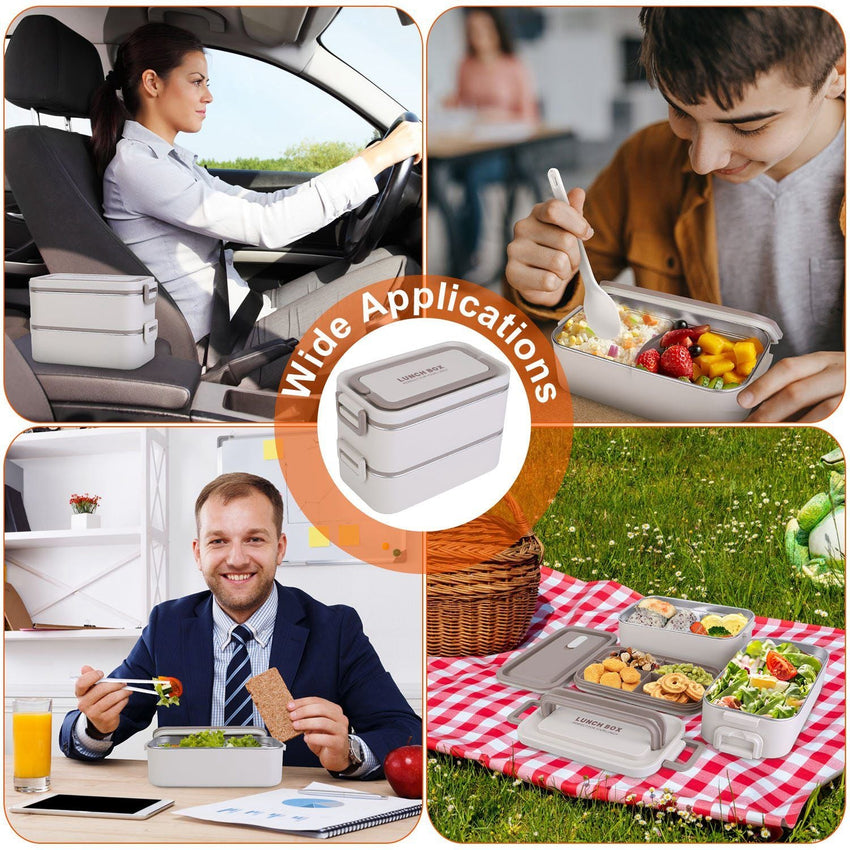 Bento Lunch Box 3 Stackable Food Container Leakproof Dishwasher Microwave Oven Safe Bento Box with Chopsticks Spoon for Adult Kids Work Picnic - 7DAY'S