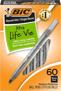 BIC Round Stic Xtra Life Ballpoint Pen, Ultra Long Lasting and Consistent Ink Flow, 60 - Count in Black Ink - 7DAY'S