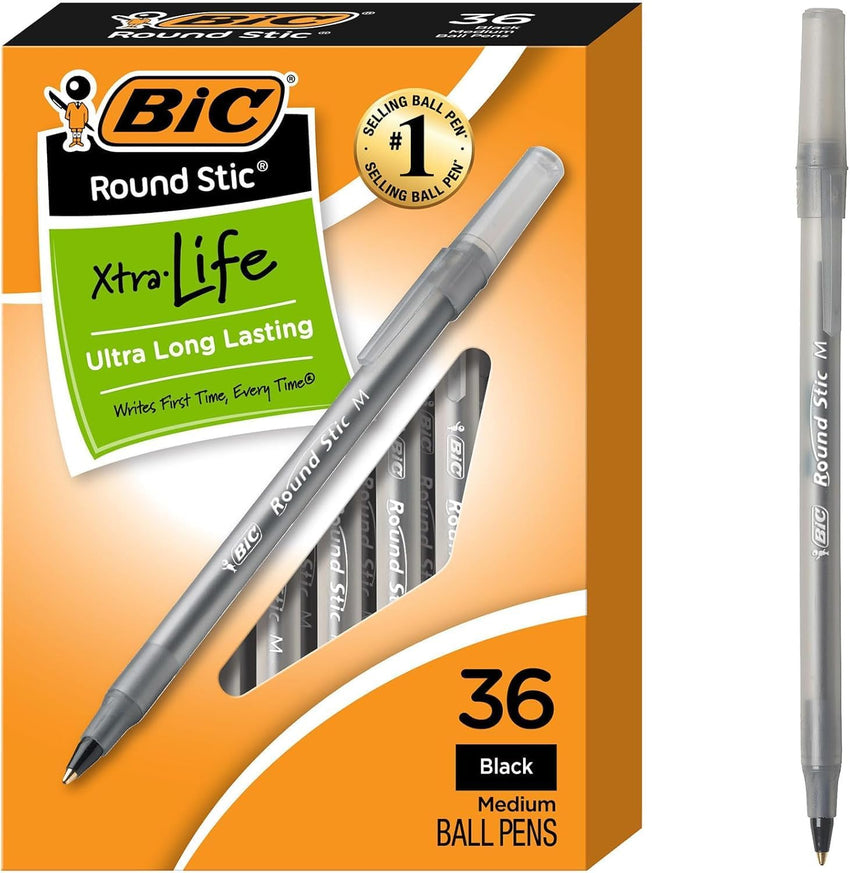BIC Round Stic Xtra Life Ballpoint Pen, Ultra Long Lasting and Consistent Ink Flow, 60 - Count in Black Ink - 7DAY'S