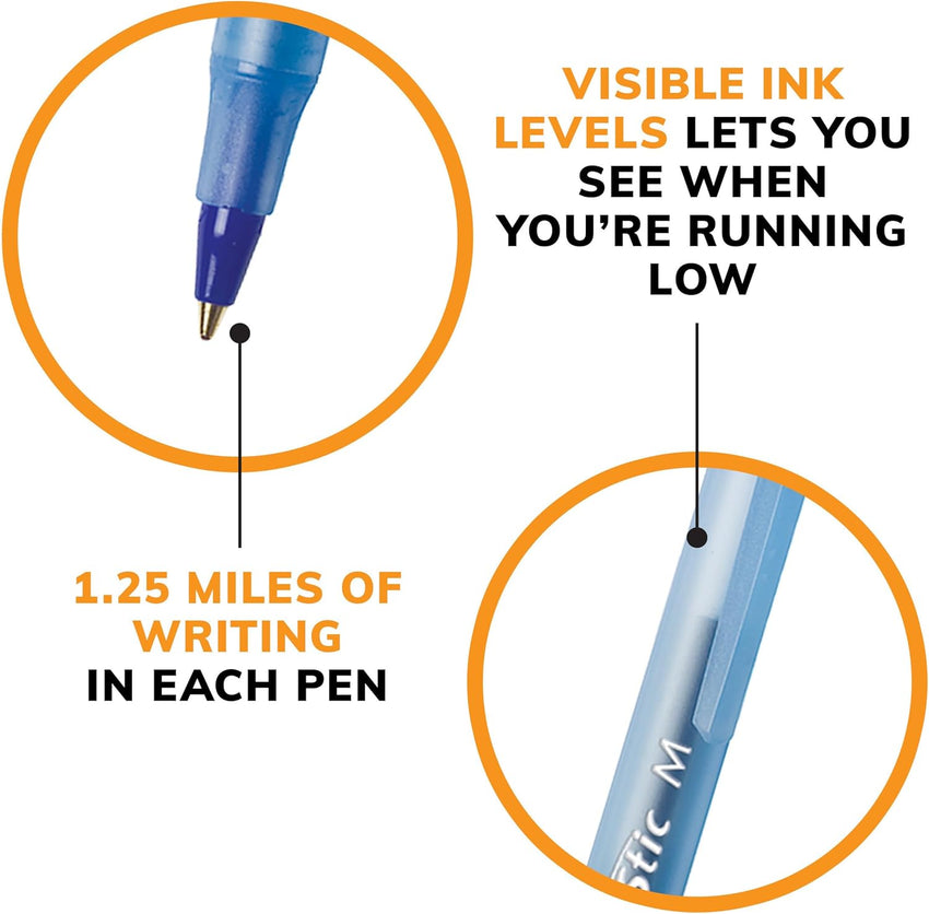 BIC Round Stic Xtra Life Ballpoint Pen, Ultra Long Lasting and Consistent Ink Flow, 60 - Count in Black Ink - 7DAY'S
