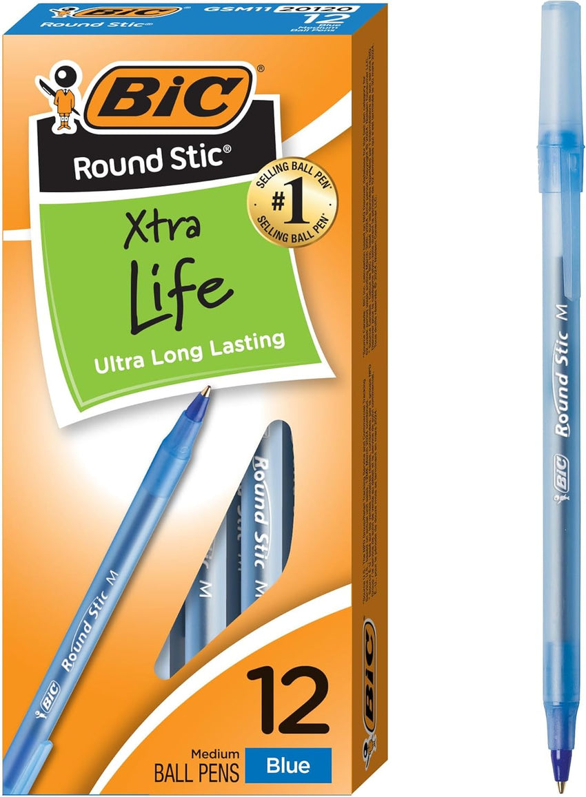 BIC Round Stic Xtra Life Ballpoint Pen, Ultra Long Lasting and Consistent Ink Flow, 60 - Count in Black Ink - 7DAY'S