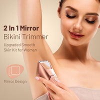 Bikini Trimmer for Women: Mirror Electric Shaver for Body Pubic Hair with LED Light, IPX7 Waterproof Portable Lady Facial Razor with Ceramic Blade,Rechargeable Body Groomer for Leg,Arm,Underarm - 7DAY'S
