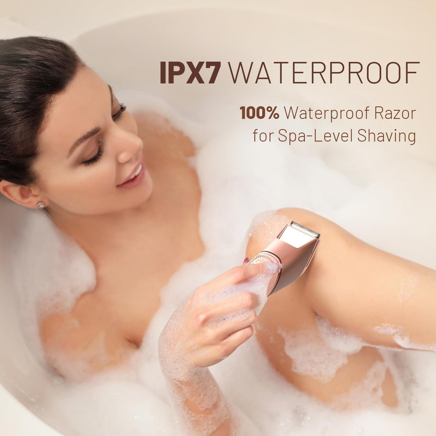 Bikini Trimmer for Women: Mirror Electric Shaver for Body Pubic Hair with LED Light, IPX7 Waterproof Portable Lady Facial Razor with Ceramic Blade,Rechargeable Body Groomer for Leg,Arm,Underarm - 7DAY'S