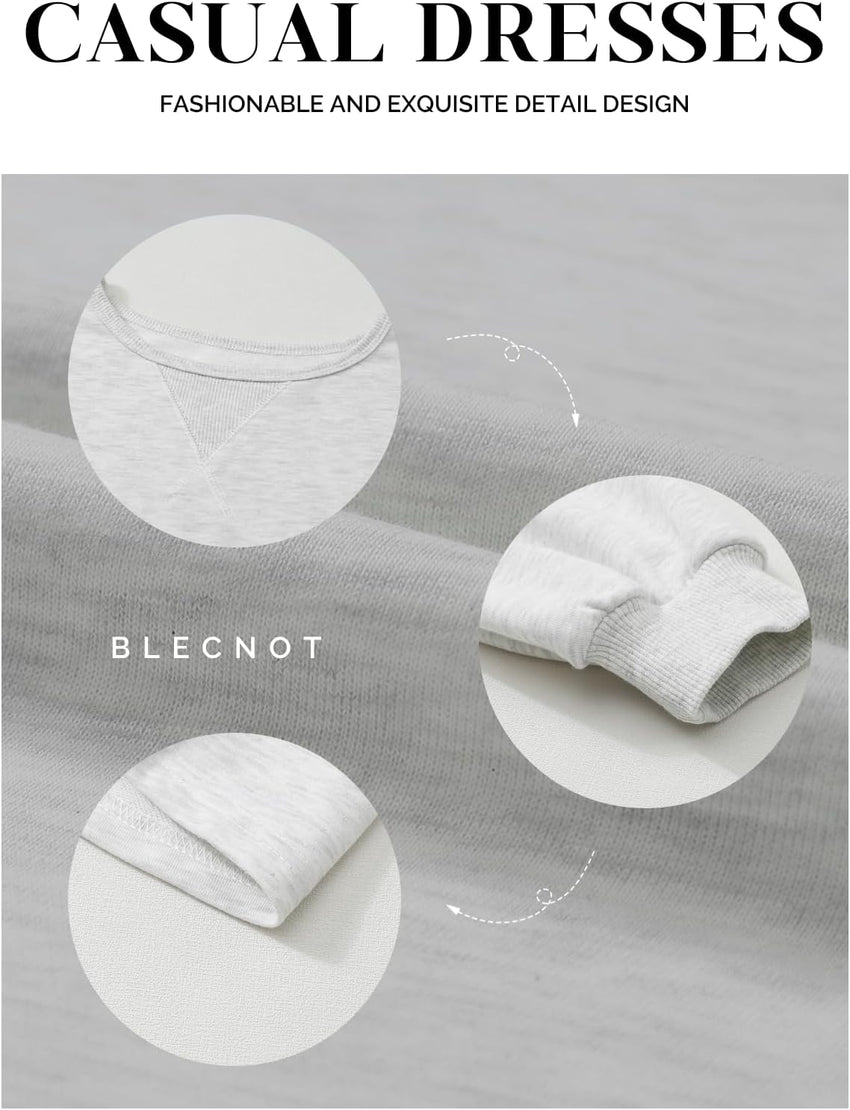 BLENCOT Womens 2025 Fall Long Sleeve Pullover Tops Crewneck Rib Knit Patchwork Sweatshirt Dress Casual Mini Dresses - 7DAY'S