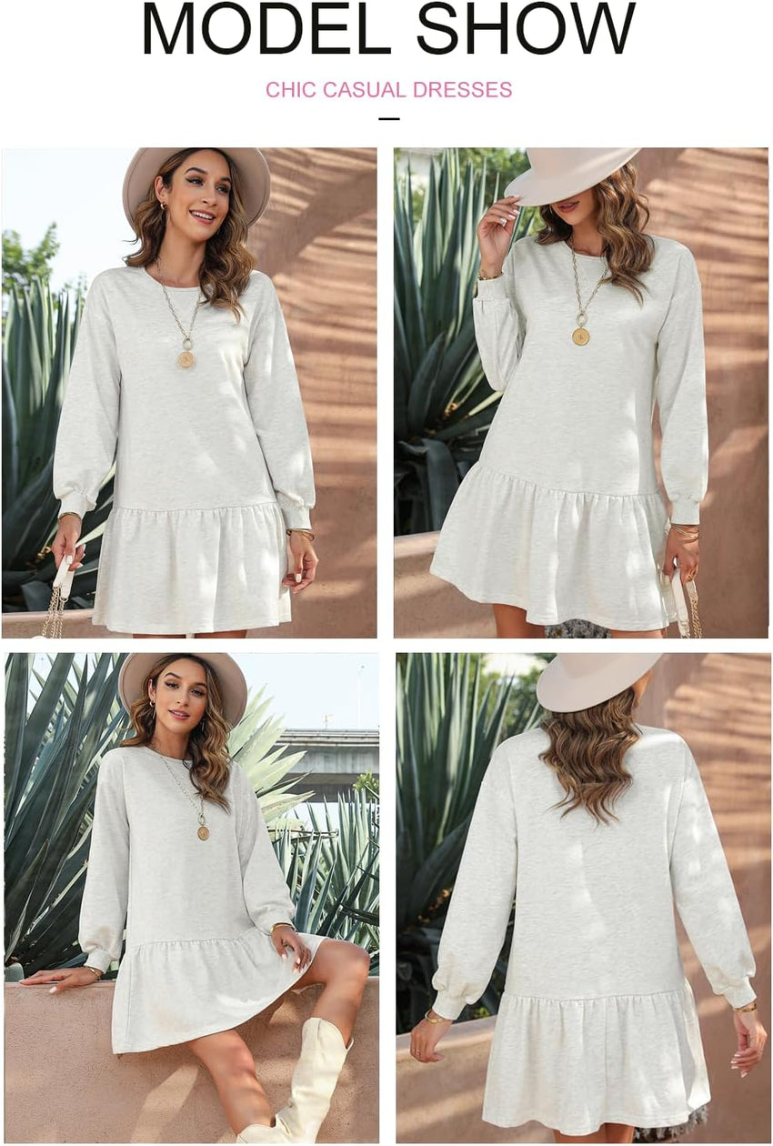 BLENCOT Womens 2025 Fall Long Sleeve Pullover Tops Crewneck Rib Knit Patchwork Sweatshirt Dress Casual Mini Dresses - 7DAY'S