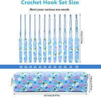 Blingcute 12 Sizes Crochet Hooks,2.0mm - 8.0mm Ergonomic Crochet Hook Set with Soft Grip Handles,Aluminum Crochet Needles for Arthritic Hands,Crochet Needle Kit with Blue Case for Crocheters. (Blue) - 7DAY'S