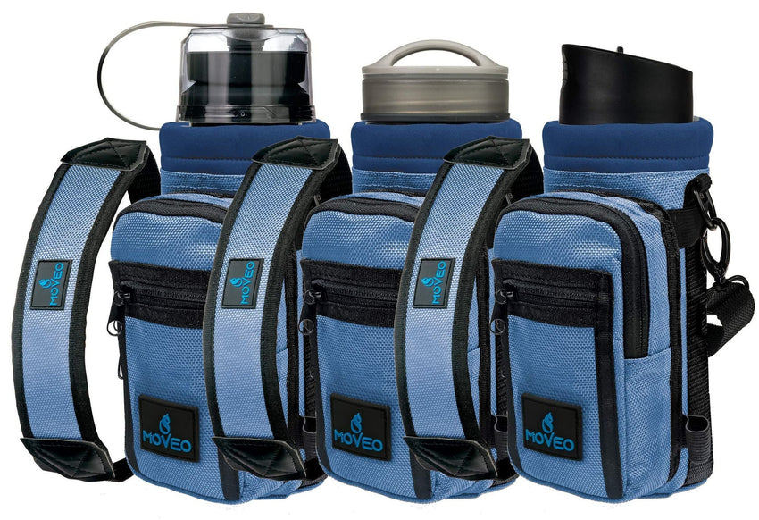 Blue Water Bottle Holder Carrier Bottle Cooler w Adjustable Shoulder Strap and Front Pockets Suitable for 16 oz to 25oz Bottles Carry Protect Insulate Your Bottle or Hydro Flask - 7DAY'S
