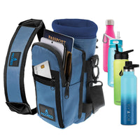 Blue Water Bottle Holder Carrier Bottle Cooler w Adjustable Shoulder Strap and Front Pockets Suitable for 16 oz to 25oz Bottles Carry Protect Insulate Your Bottle or Hydro Flask - 7DAY'S