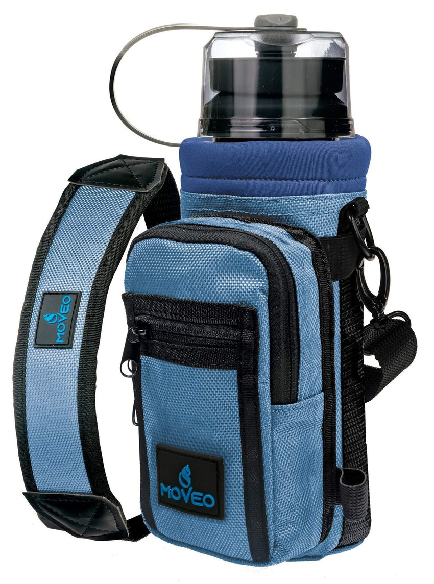 Blue Water Bottle Holder Carrier Bottle Cooler w Adjustable Shoulder Strap and Front Pockets Suitable for 16 oz to 25oz Bottles Carry Protect Insulate Your Bottle or Hydro Flask - 7DAY'S