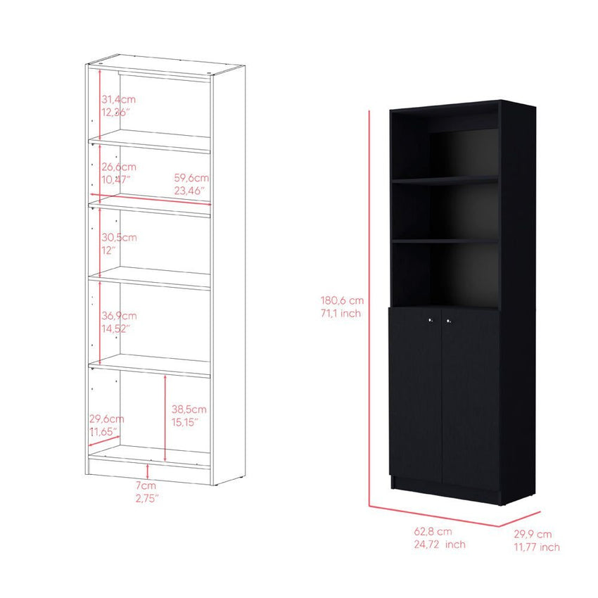 Bookcase Dual - Door Benzoni, Office, Black - 7DAY'S