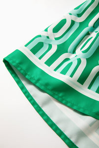 Bright Green Abstract Print Puff Sleeve Pop of Color Neckline Dress - 7DAY'S