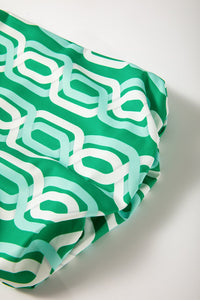 Bright Green Abstract Print Puff Sleeve Pop of Color Neckline Dress - 7DAY'S