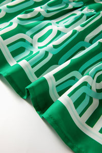 Bright Green Abstract Print Puff Sleeve Pop of Color Neckline Dress - 7DAY'S