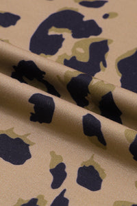 Brown Leopard Split V Neck Long Sleeve Shirt - 7DAY'S