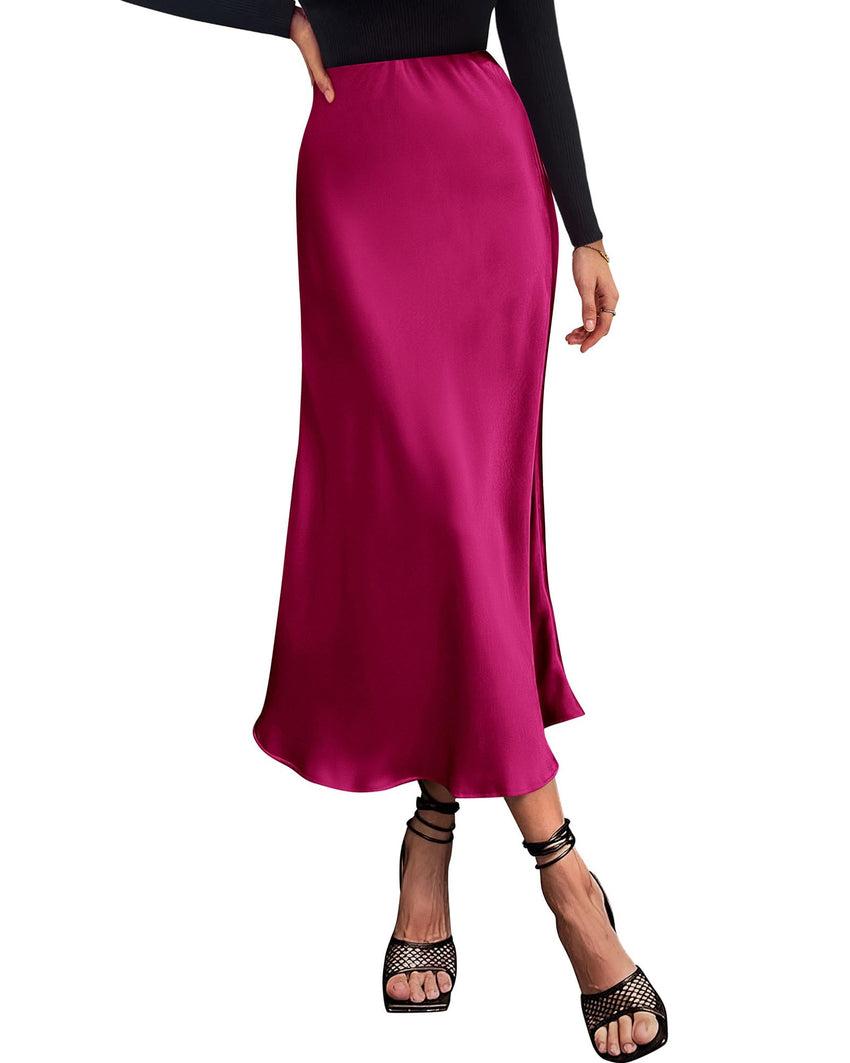 BTFBM 2025 Womens Summer Fall Long Satin Skirt Silk Elegant High Waist Cocktail Party Wedding Flowy A - Line Midi Skirts - 7DAY'S