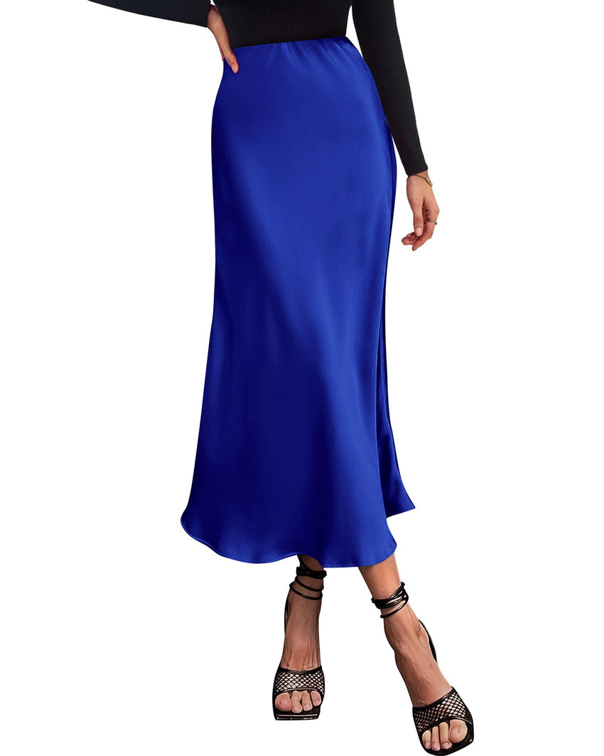 BTFBM 2025 Womens Summer Fall Long Satin Skirt Silk Elegant High Waist Cocktail Party Wedding Flowy A - Line Midi Skirts - 7DAY'S