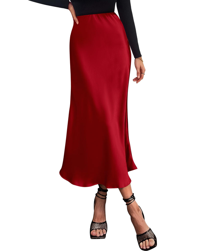 BTFBM 2025 Womens Summer Fall Long Satin Skirt Silk Elegant High Waist Cocktail Party Wedding Flowy A - Line Midi Skirts - 7DAY'S