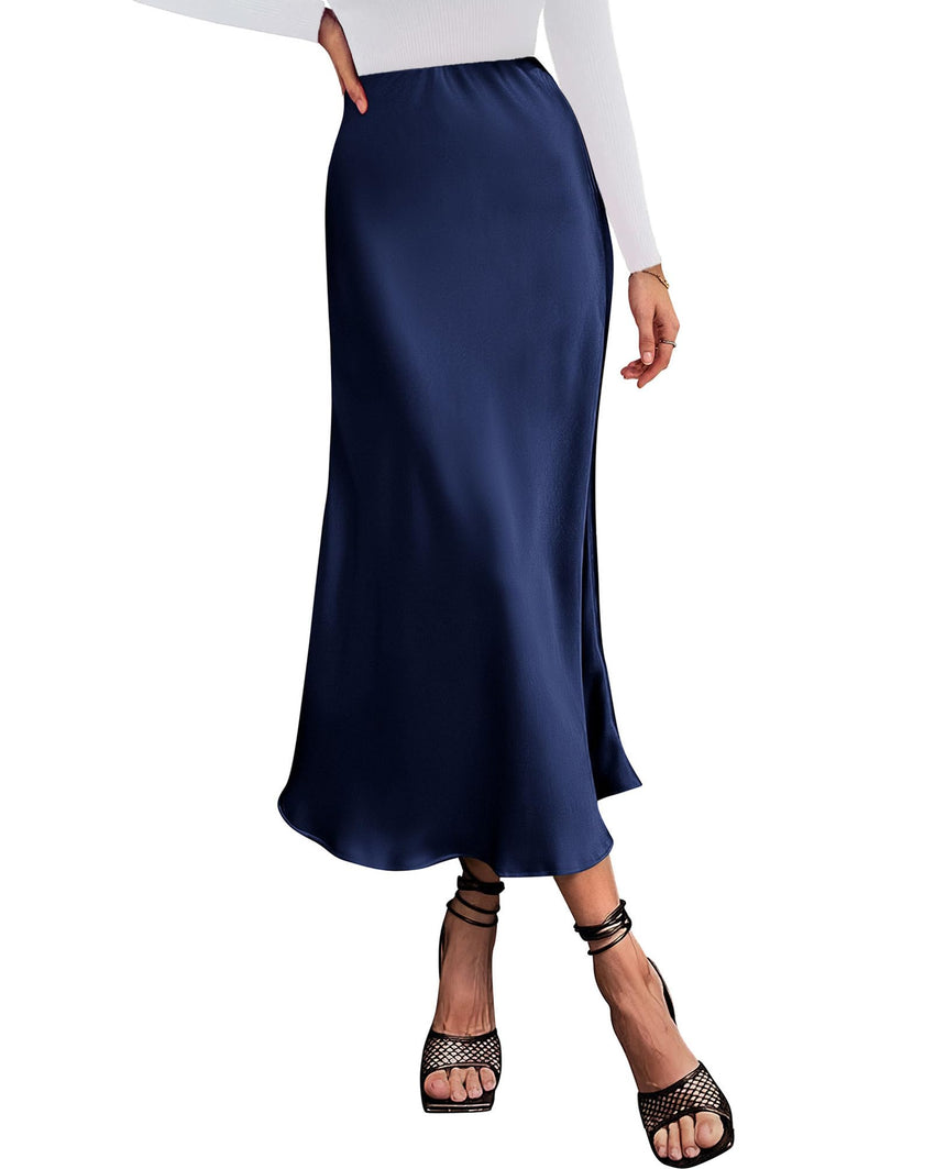 BTFBM 2025 Womens Summer Fall Long Satin Skirt Silk Elegant High Waist Cocktail Party Wedding Flowy A - Line Midi Skirts - 7DAY'S