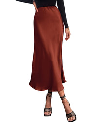 BTFBM 2025 Womens Summer Fall Long Satin Skirt Silk Elegant High Waist Cocktail Party Wedding Flowy A - Line Midi Skirts - 7DAY'S