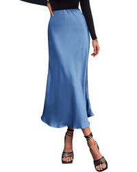 BTFBM 2025 Womens Summer Fall Long Satin Skirt Silk Elegant High Waist Cocktail Party Wedding Flowy A - Line Midi Skirts - 7DAY'S