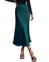 BTFBM 2025 Womens Summer Fall Long Satin Skirt Silk Elegant High Waist Cocktail Party Wedding Flowy A - Line Midi Skirts - 7DAY'S