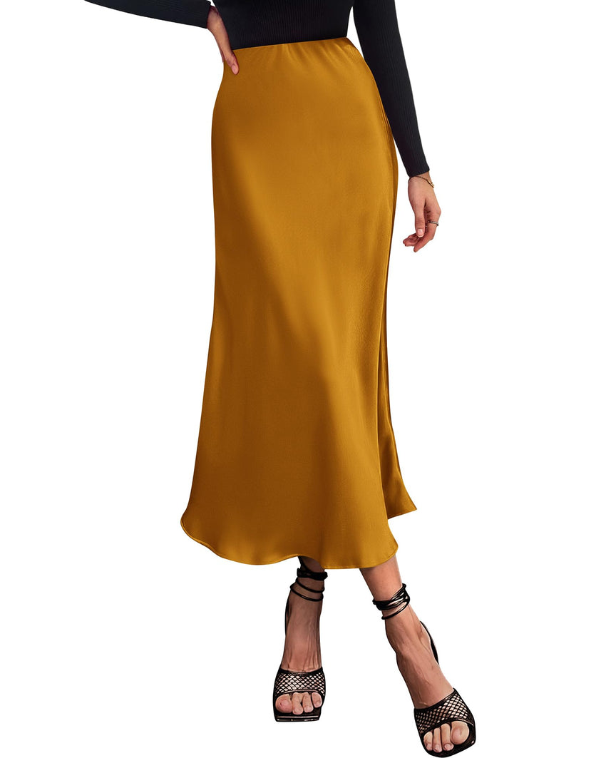 BTFBM 2025 Womens Summer Fall Long Satin Skirt Silk Elegant High Waist Cocktail Party Wedding Flowy A - Line Midi Skirts - 7DAY'S