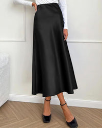 BTFBM 2025 Womens Summer Fall Long Satin Skirt Silk Elegant High Waist Cocktail Party Wedding Flowy A - Line Midi Skirts - 7DAY'S
