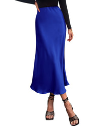 BTFBM 2025 Womens Summer Fall Long Satin Skirt Silk Elegant High Waist Cocktail Party Wedding Flowy A - Line Midi Skirts - 7DAY'S